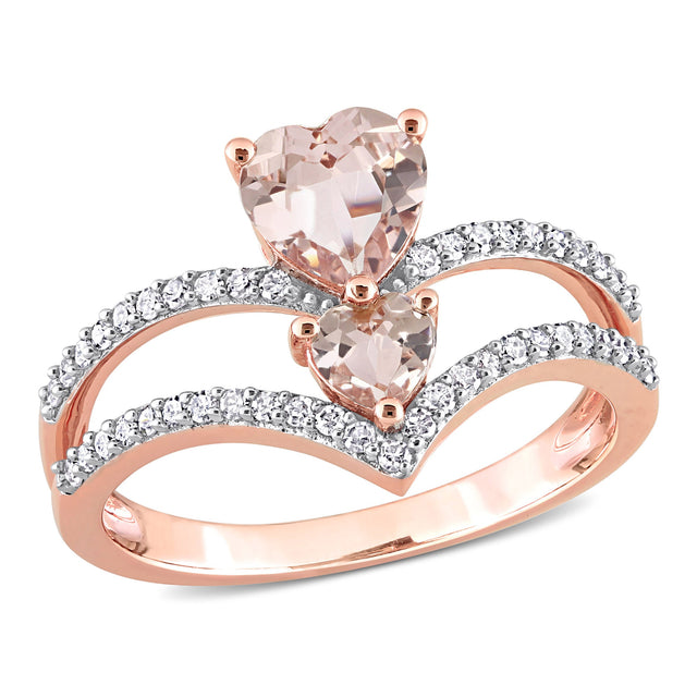 Double Heart Morganite and 1/4ctw Diamond Rose Gold Fashion Ring - Size 7.5