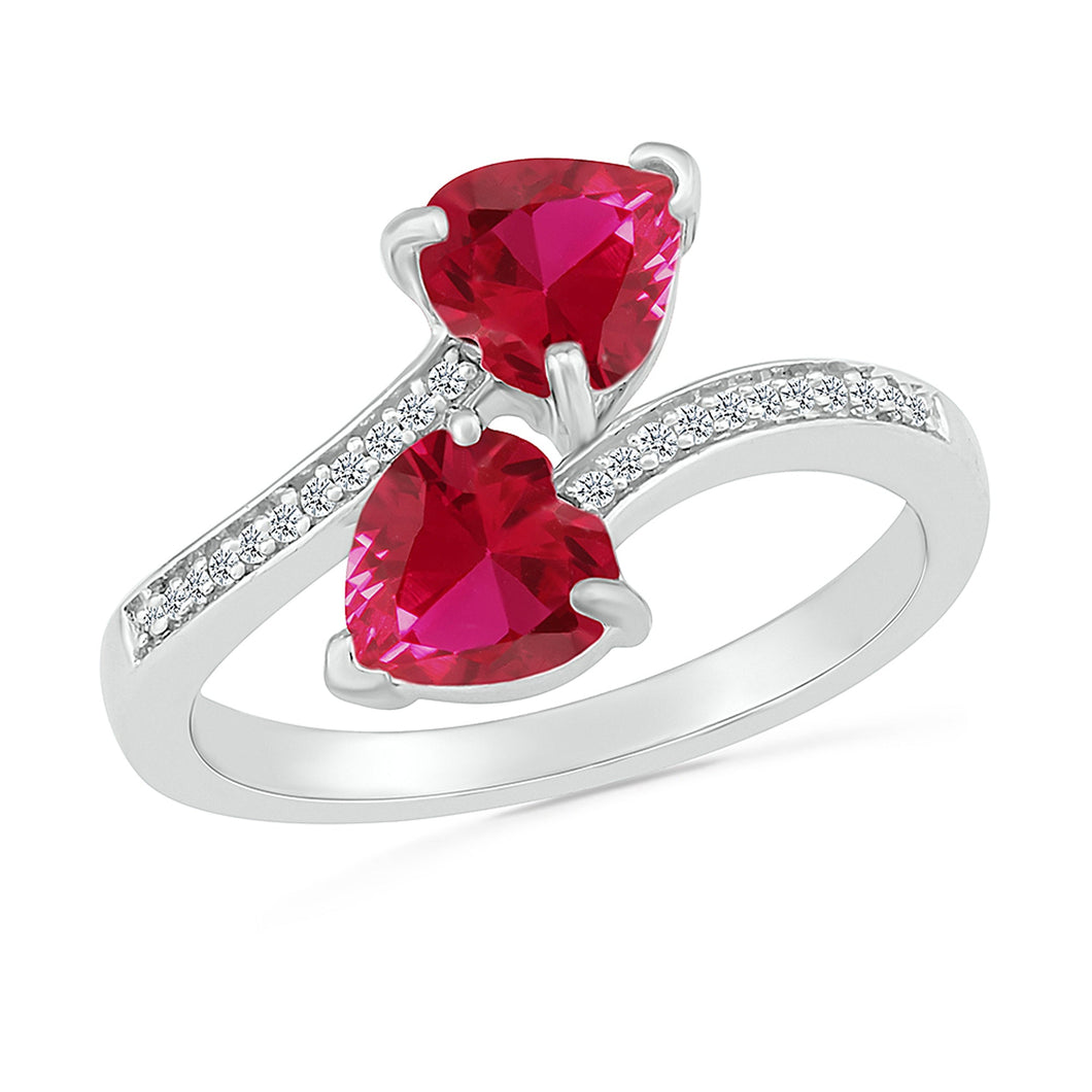 Double Heart-Shaped Created Ruby Diamond Accent Sterling Silver Ring - Size 8.5