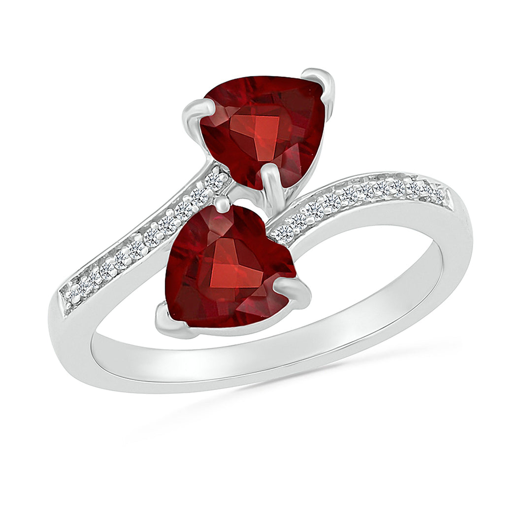 Double Heart-Shaped Garnet Diamond Accent Sterling Silver Ring - Size 5