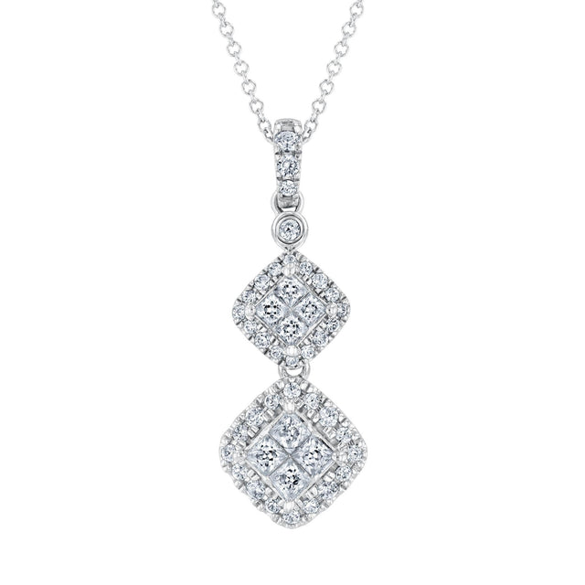 Double Quad Princess-Cut Diamond Frame Pendant Necklace 3/4ctw