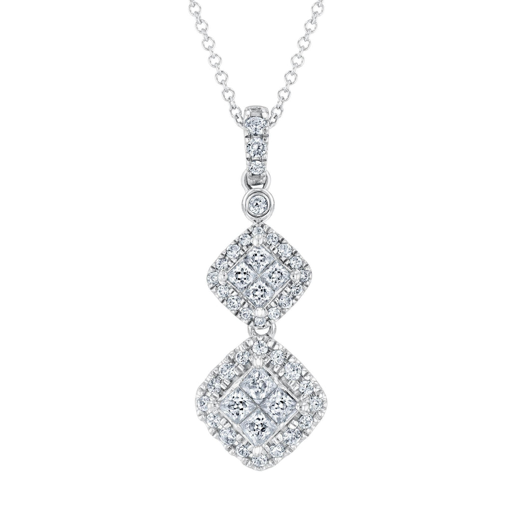 Double Quad Princess-Cut Diamond Frame Pendant Necklace 3/4ctw