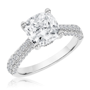 Downton Abbey 3 3/4ctw Cushion Lab Grown Diamond White Gold Engagement Ring - Lady Edith - Size 5