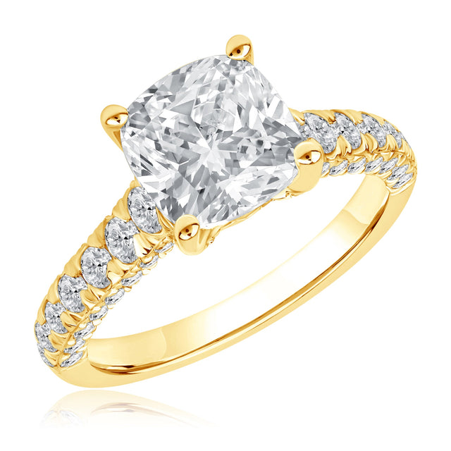 Downton Abbey 4ctw Cushion Lab Grown Diamond Yellow Gold Engagement Ring - Lady Rose - Size 5