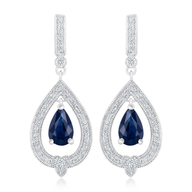 Downton Abbey | Cora Grantham - Blue Sapphire and 1/5ctw Diamond White Gold Earrings