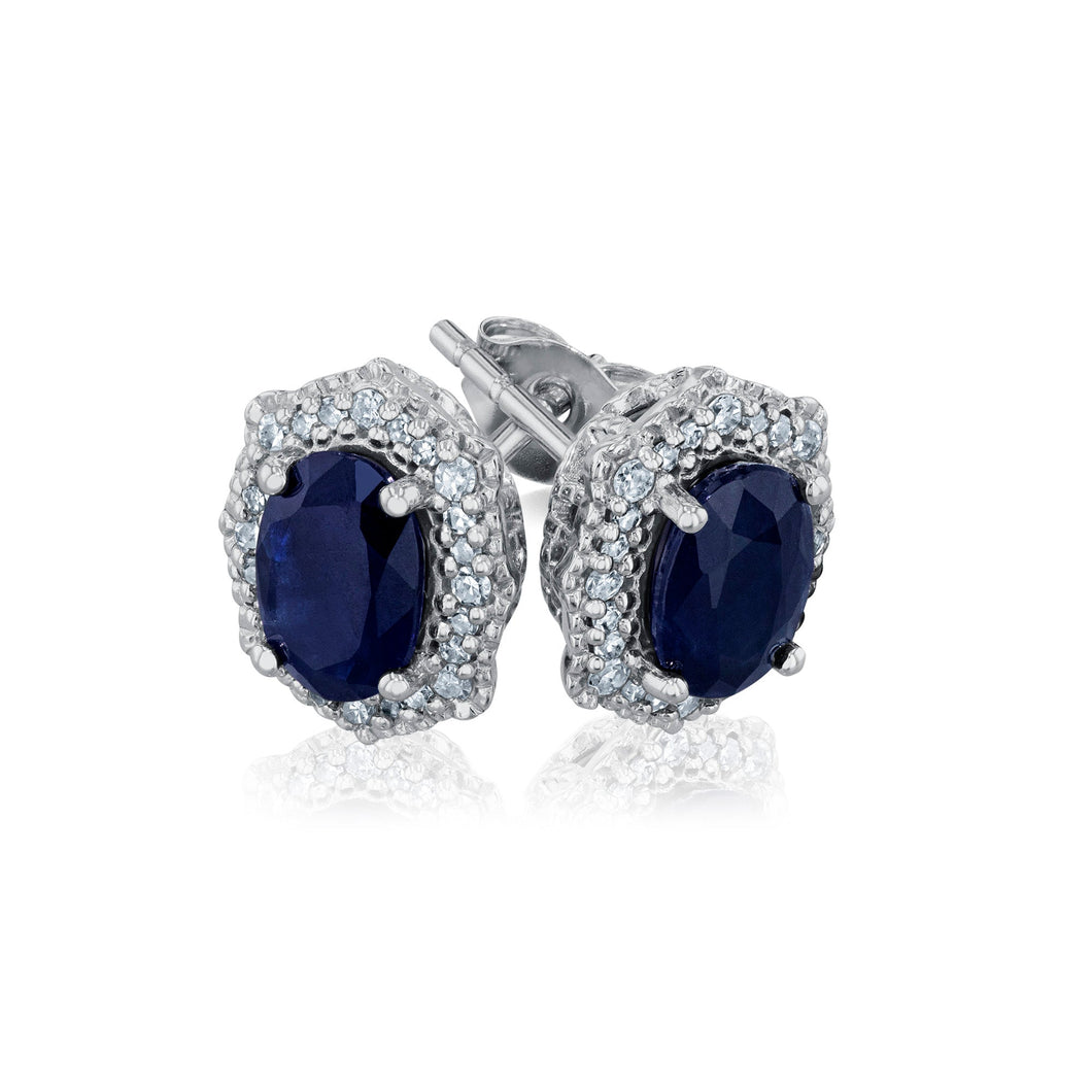 Downton Abbey Cora Grantham - Blue Sapphire and 1/6ctw Diamond White Gold Earrings