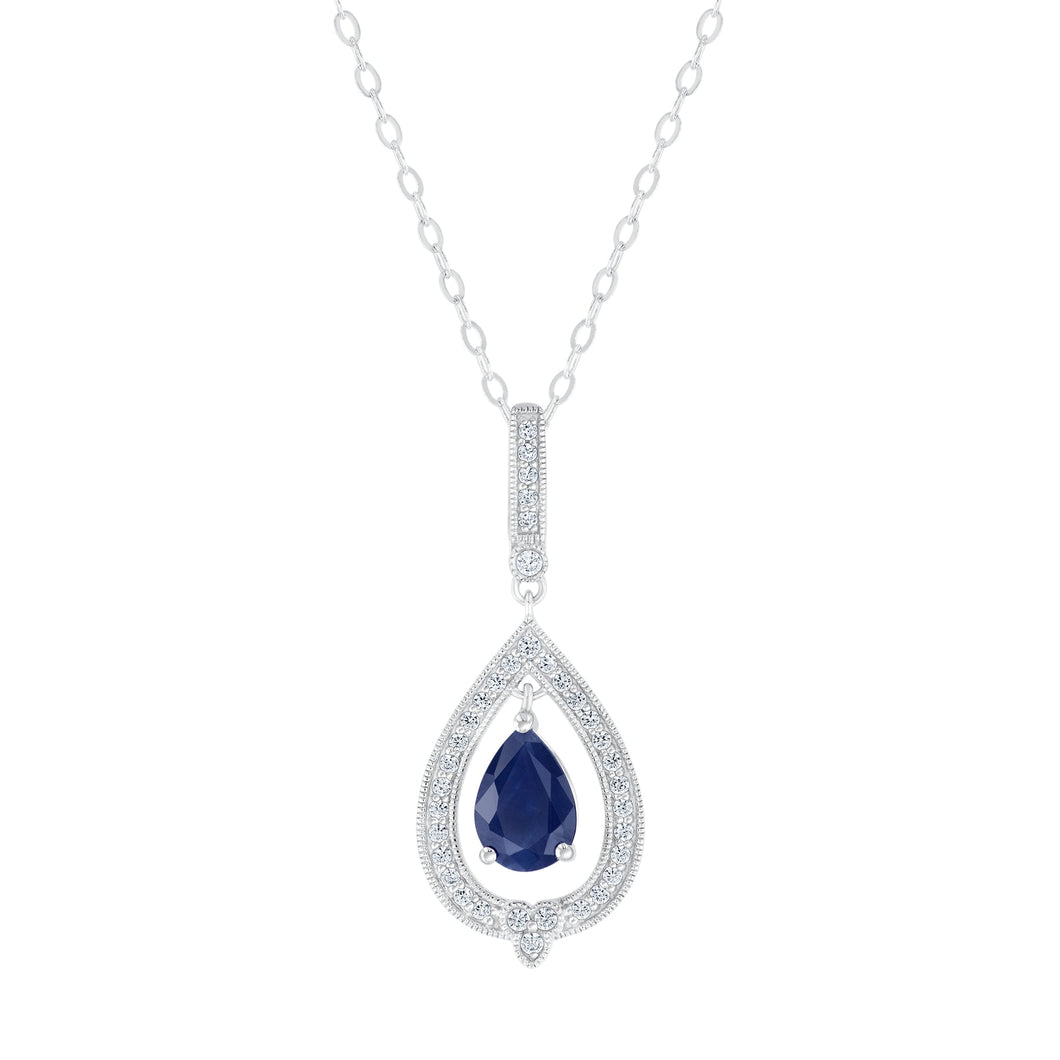 Downton Abbey | Cora Grantham - Blue Sapphire and 1/8ctw Diamond White Gold Pendant Necklace