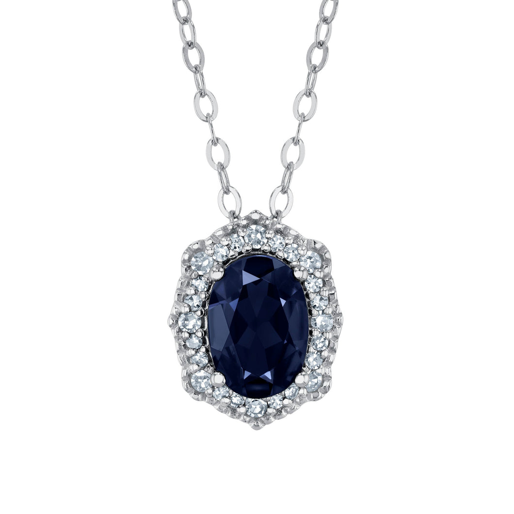 Downton Abbey Cora Grantham - Genuine Blue Sapphire and 1/10ctw White Gold Pendant Necklace