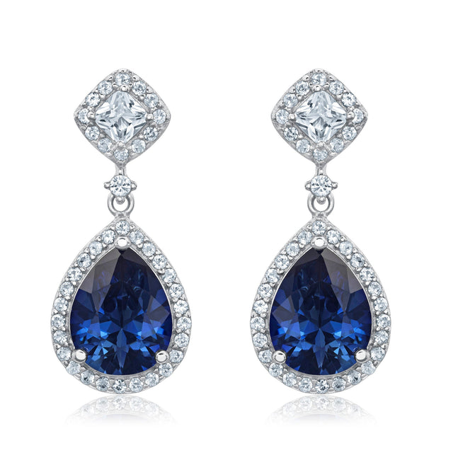 Downton Abbey Cora Grantham - Pear Created Blue Sapphire and Created White Sapphire Sterling Silver Earrings