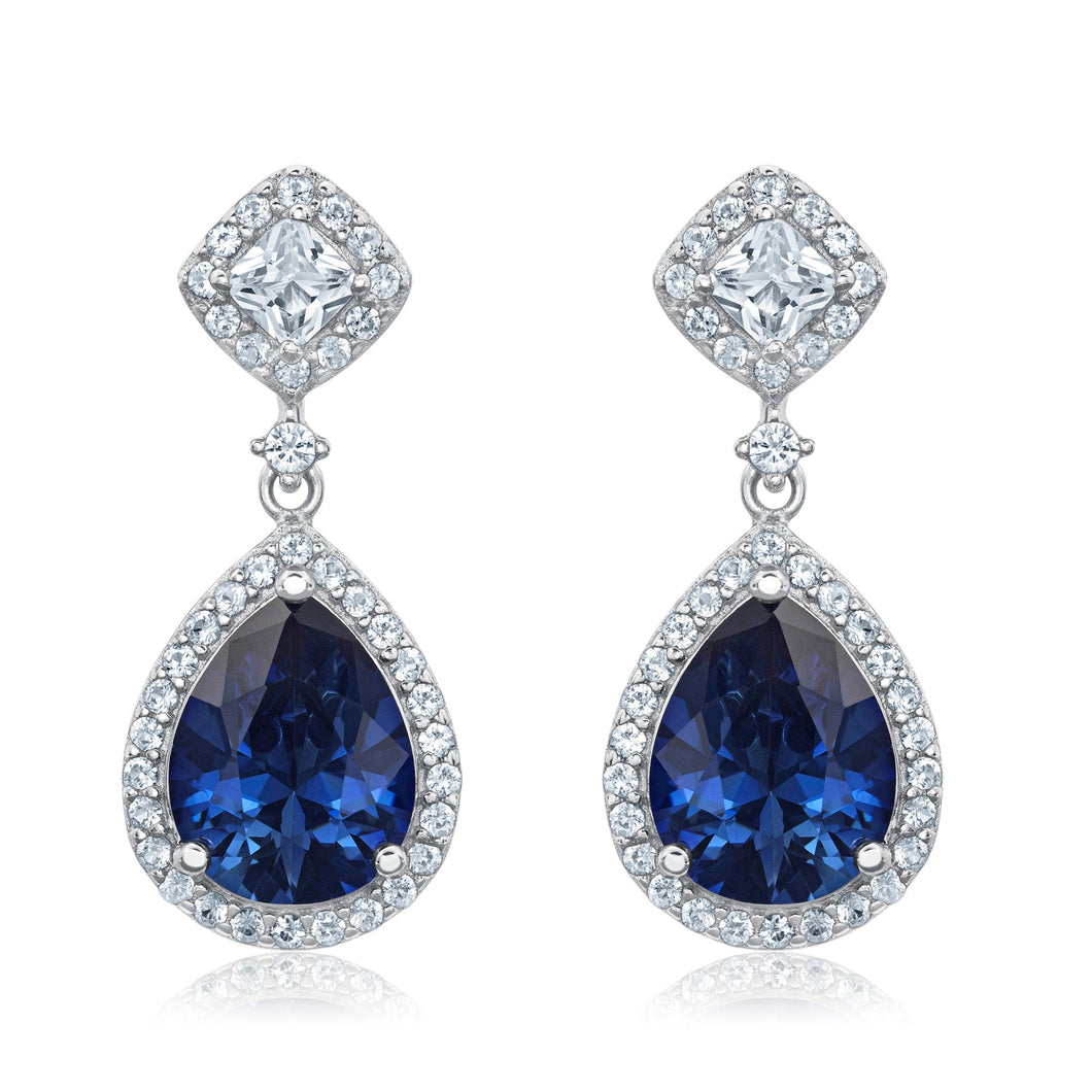 Downton Abbey Cora Grantham - Pear Created Blue Sapphire and Created White Sapphire Sterling Silver Earrings
