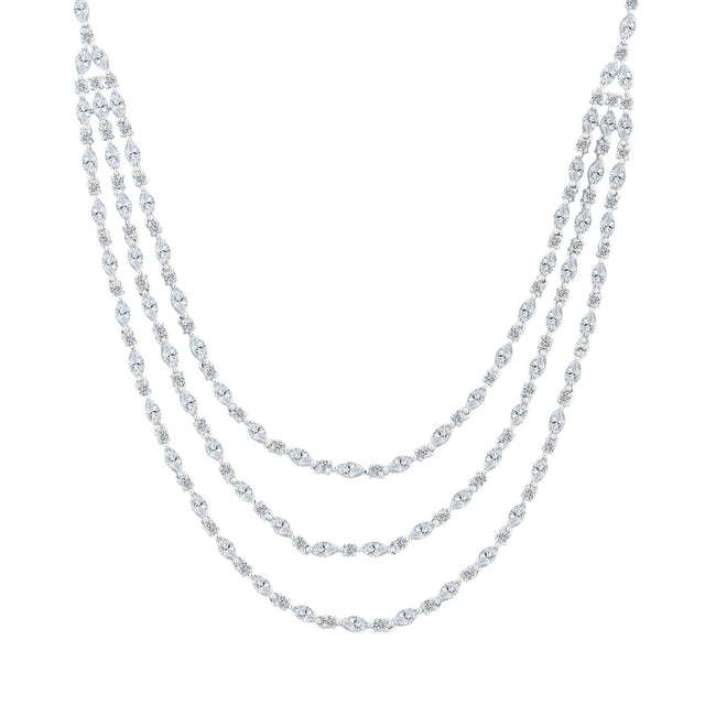 Downton Abbey | Dowager Countess - Marquise and Round Created White Sapphire Three Strand Sterling Silver Necklace