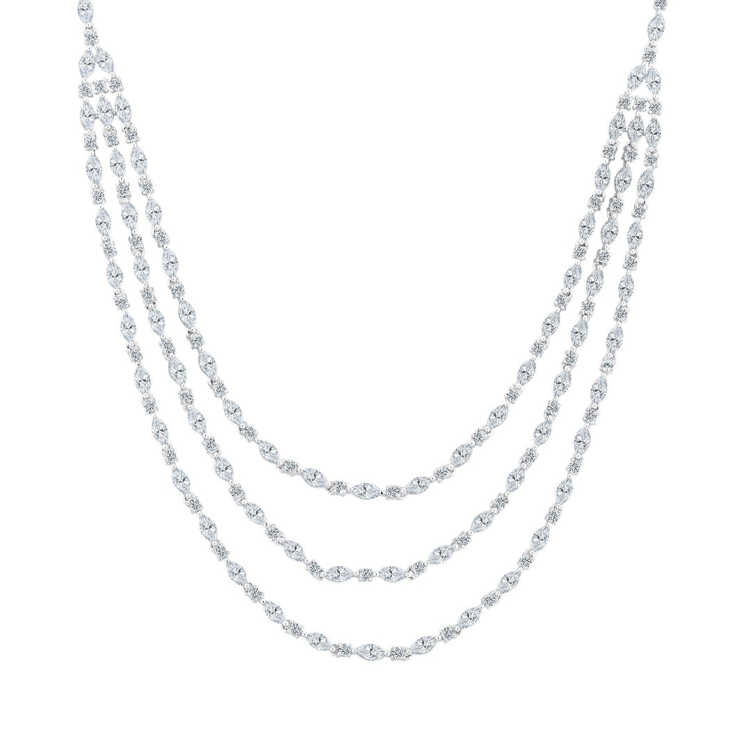 Downton Abbey | Dowager Countess - Marquise and Round Created White Sapphire Three Strand Sterling Silver Necklace
