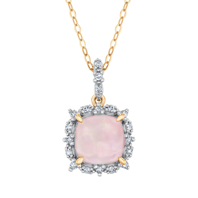Downton Abbey Lady Edith - Cushion Opal and 1/8ctw Diamond Halo Yellow Gold Pendant Necklace