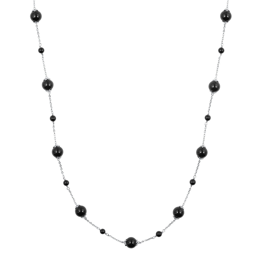 Downton Abbey | Lady Mary - Black Onyx Sterling Silver Long Station Necklace