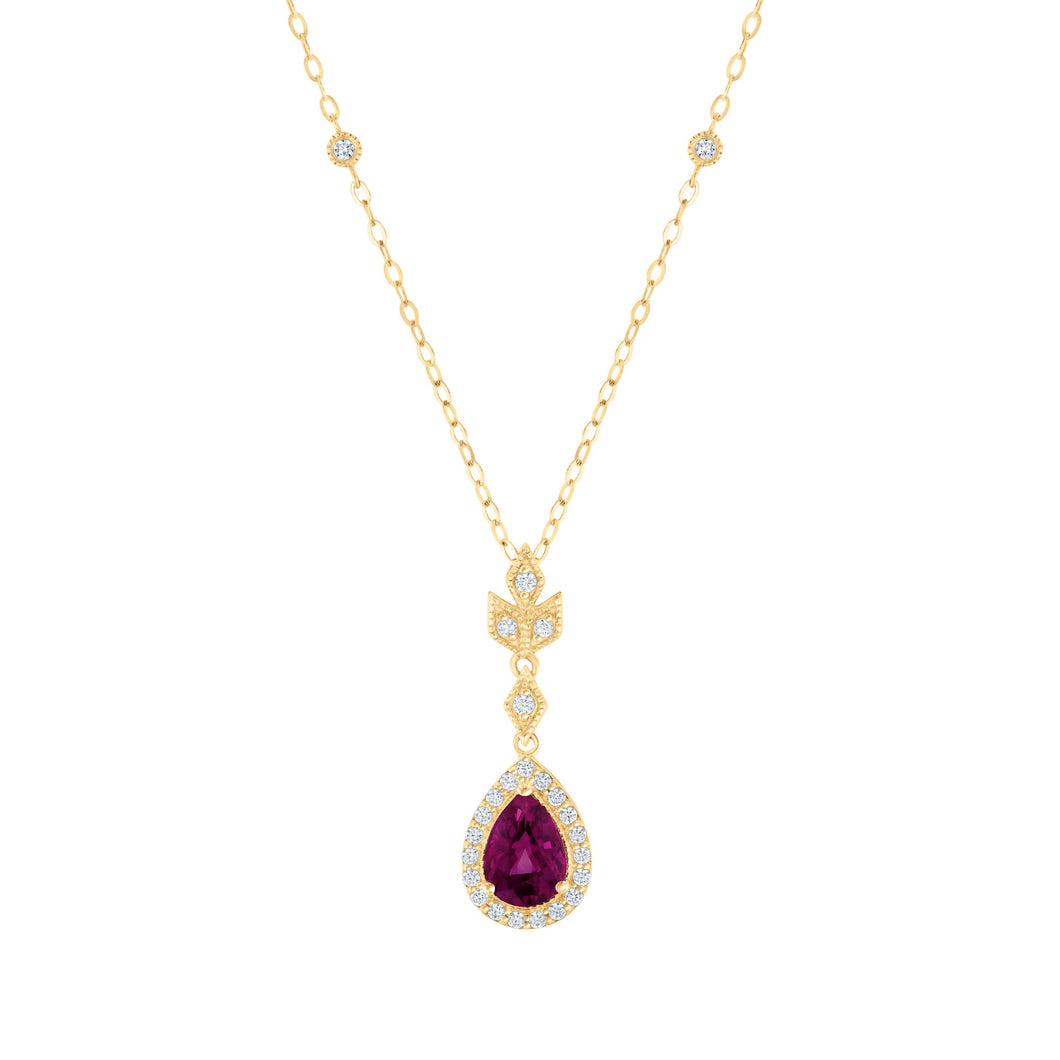 Downton Abbey | Lady Mary - Rhodolite Garnet and 1/8ctw Diamond Yellow Gold Pendant Necklace