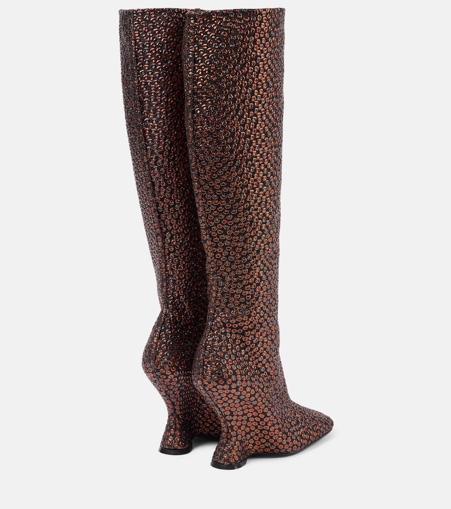 Dries Van Noten 105 glitter wedge knee-high boots