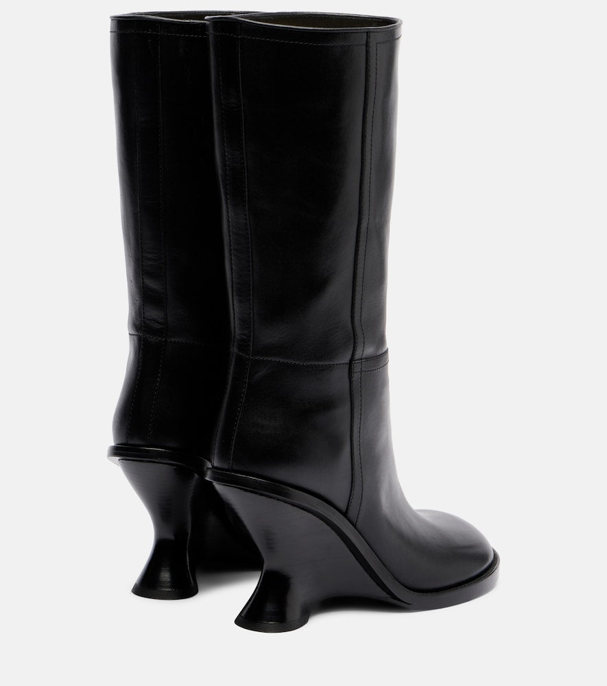 Dries Van Noten 95 leather wedge knee-high boots