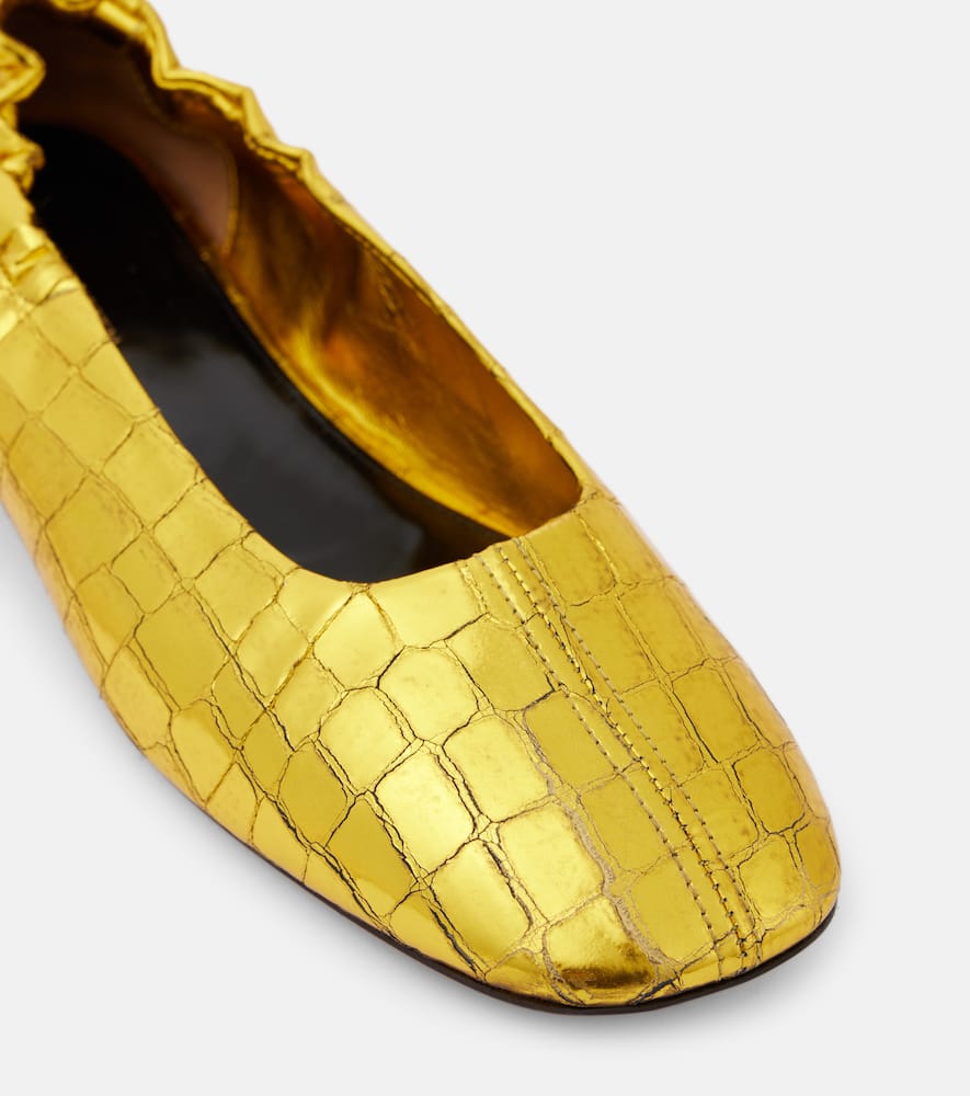Dries Van Noten Croc-effect metallic leather ballet flats