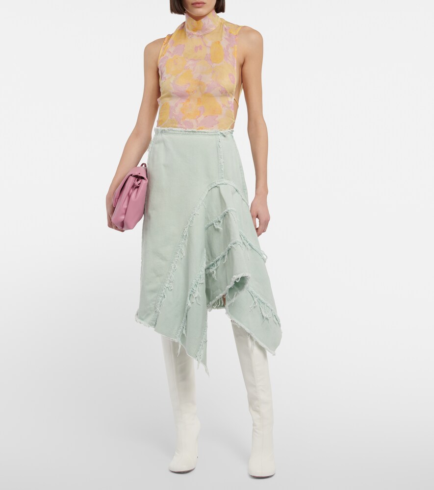 Dries Van Noten Distressed denim midi skirt