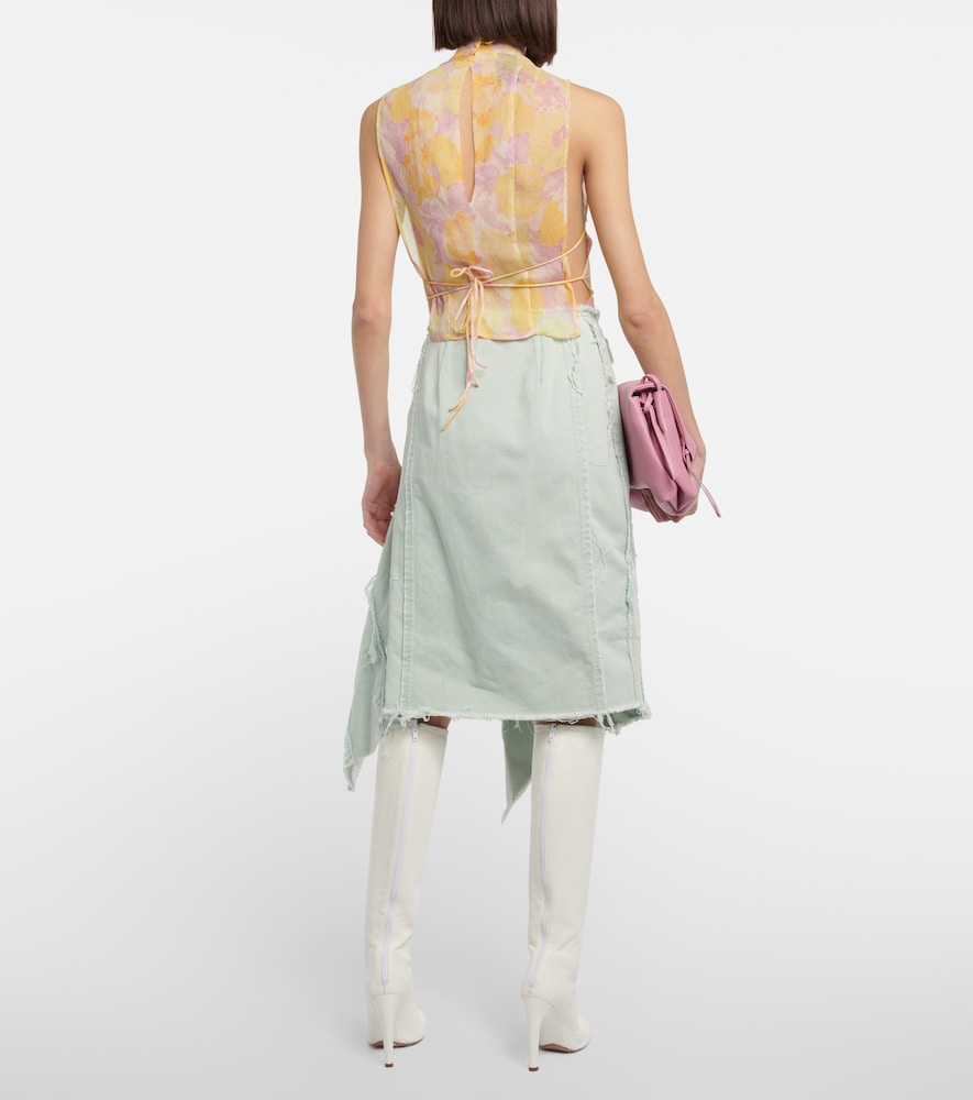 Dries Van Noten Distressed denim midi skirt
