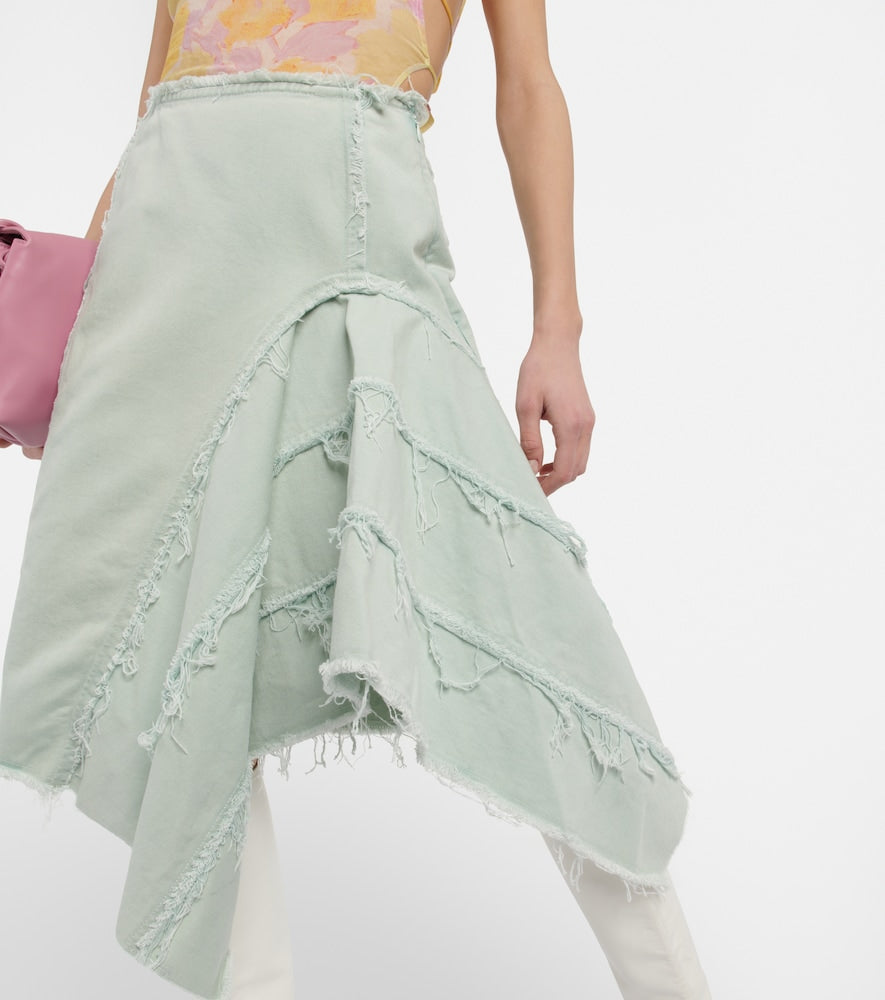 Dries Van Noten Distressed denim midi skirt