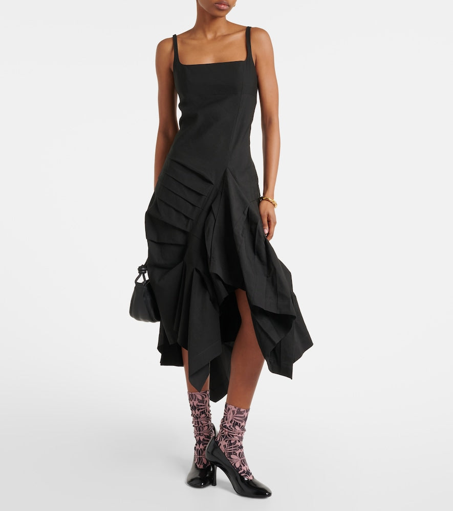 Dries Van Noten Draped pleated linen and cotton midi dress