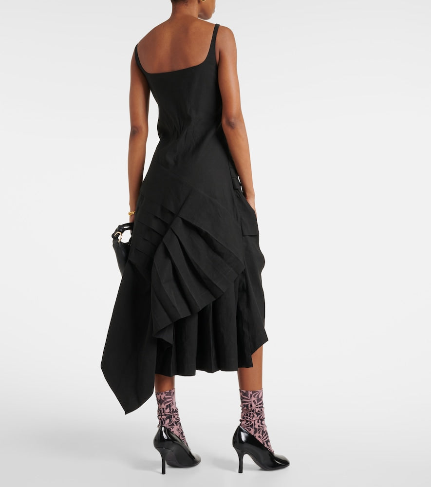 Dries Van Noten Draped pleated linen and cotton midi dress