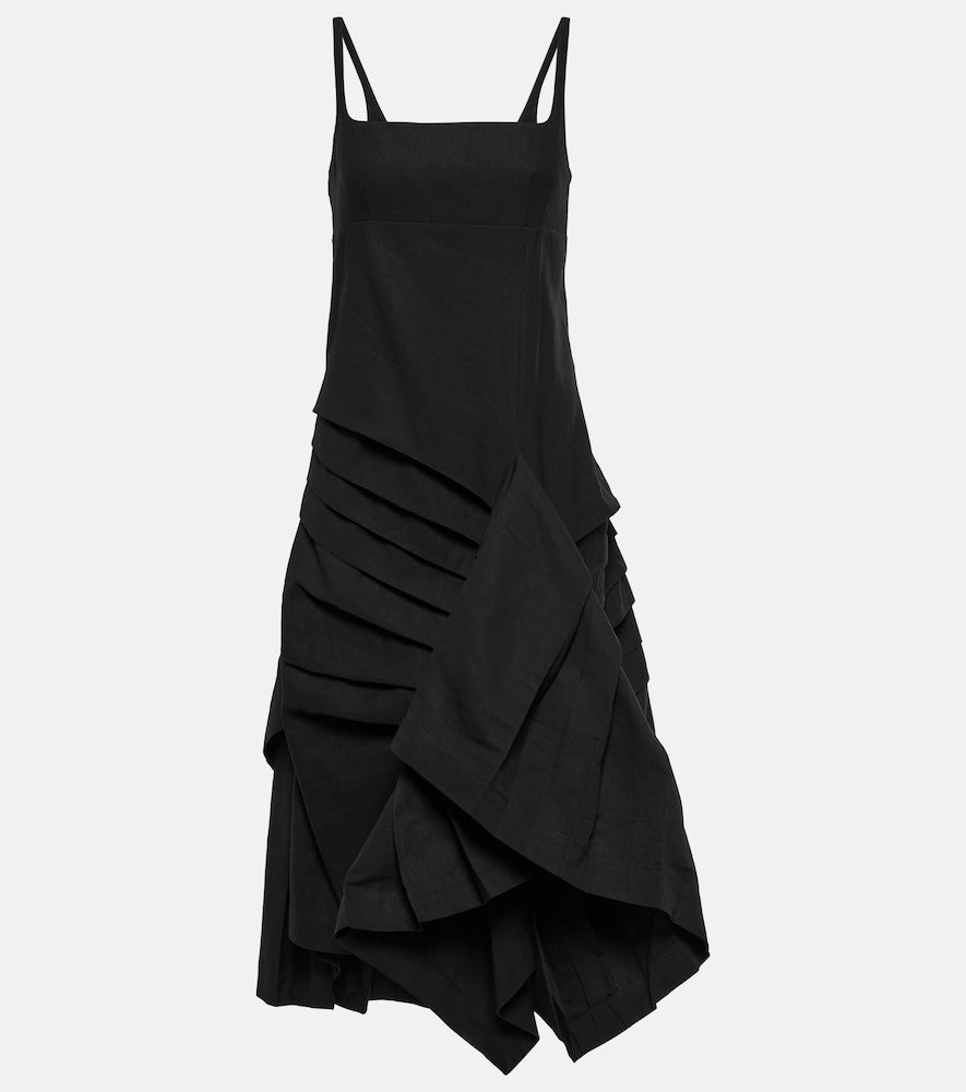 Dries Van Noten Draped pleated linen and cotton midi dress. Dries Van Noten 垂褶亚麻棉质中长连衣裙