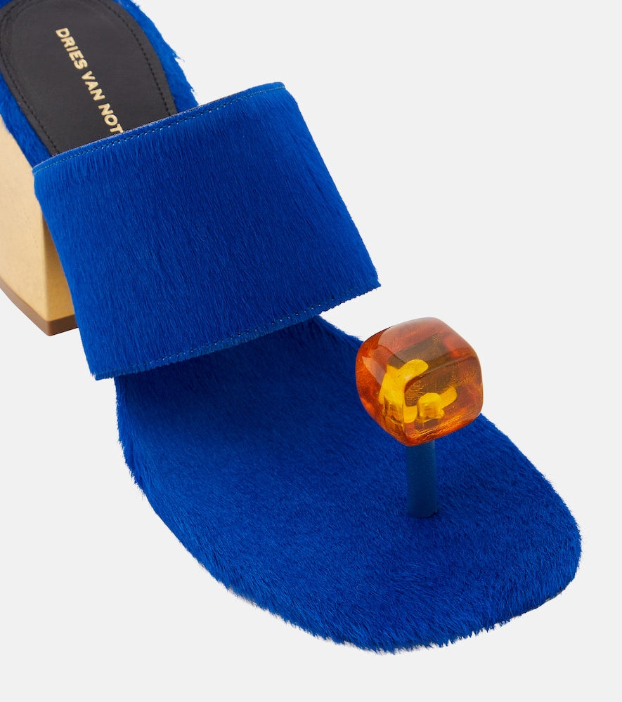 Dries Van Noten Embellished calf hair mules