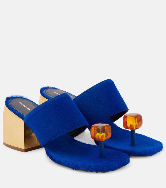 Dries Van Noten Embellished calf hair mules
