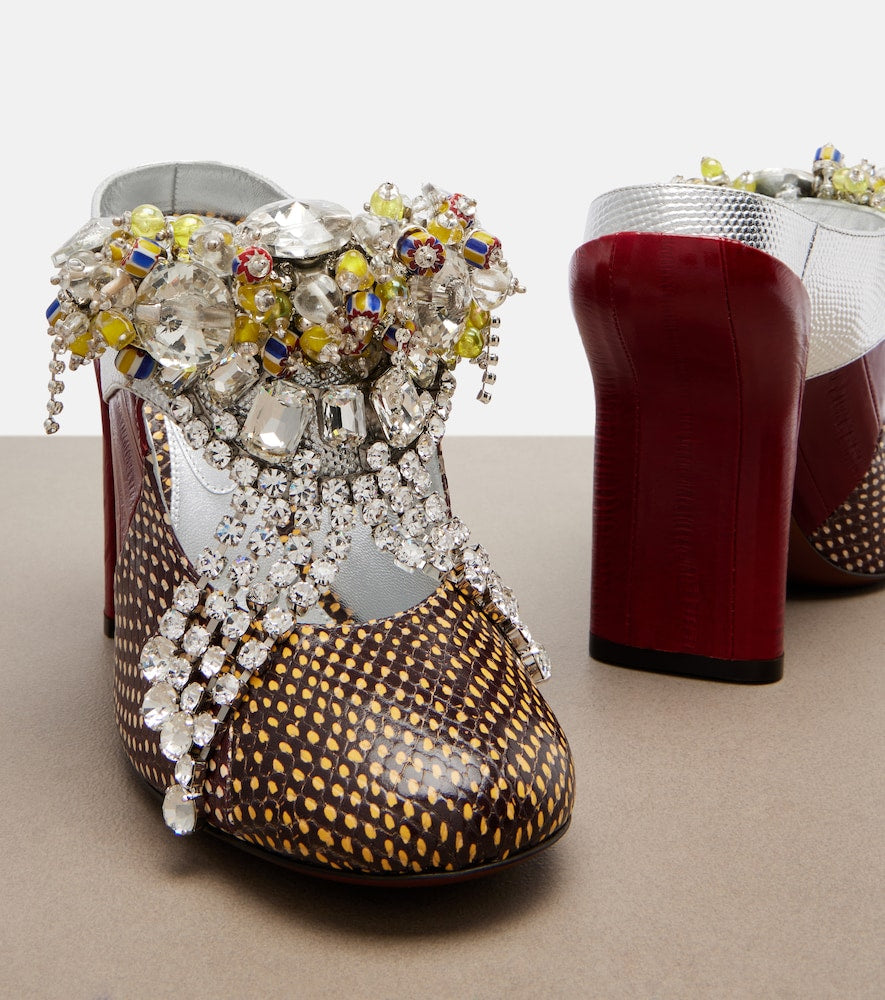 Dries Van Noten Embellished patchwork leather mules