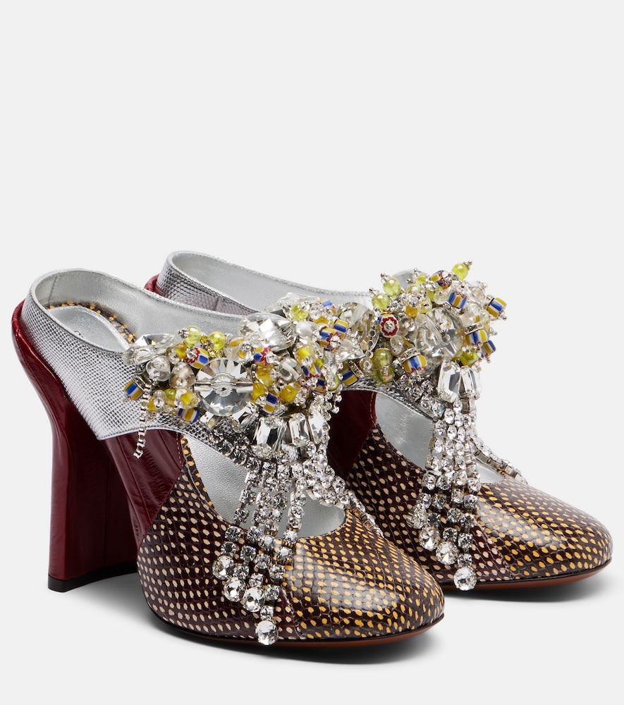 Dries Van Noten Embellished patchwork leather mules