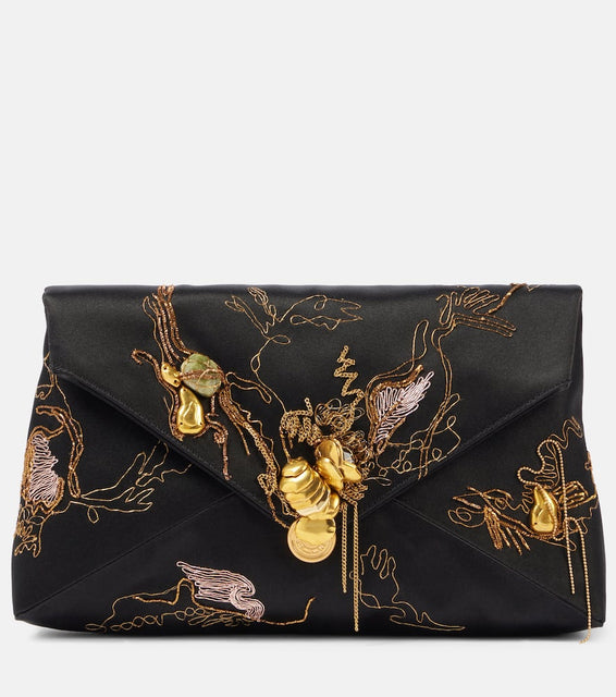 Dries Van Noten Embroidered satin shoulder bag. Shop Dries Van Noten Clutches for women now.
