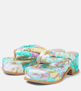 Dries Van Noten Floral-printed platform thong sandals