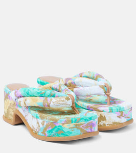 Dries Van Noten Floral-printed platform thong sandals