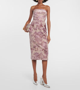 Dries Van Noten Floral strapless velvet midi dress
