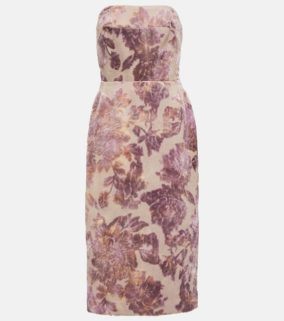 Dries Van Noten Floral strapless velvet midi dress