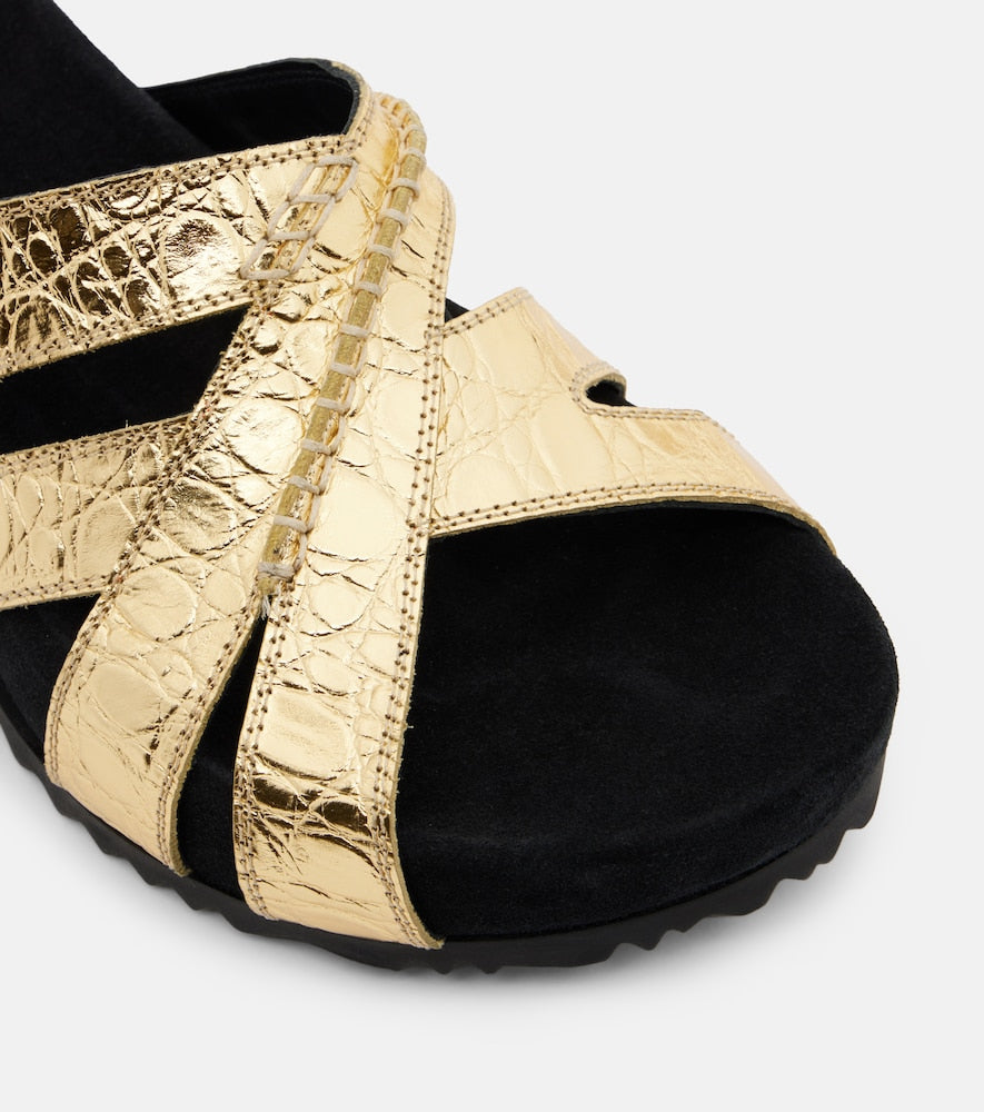 Dries Van Noten Metallic leather and suede slides