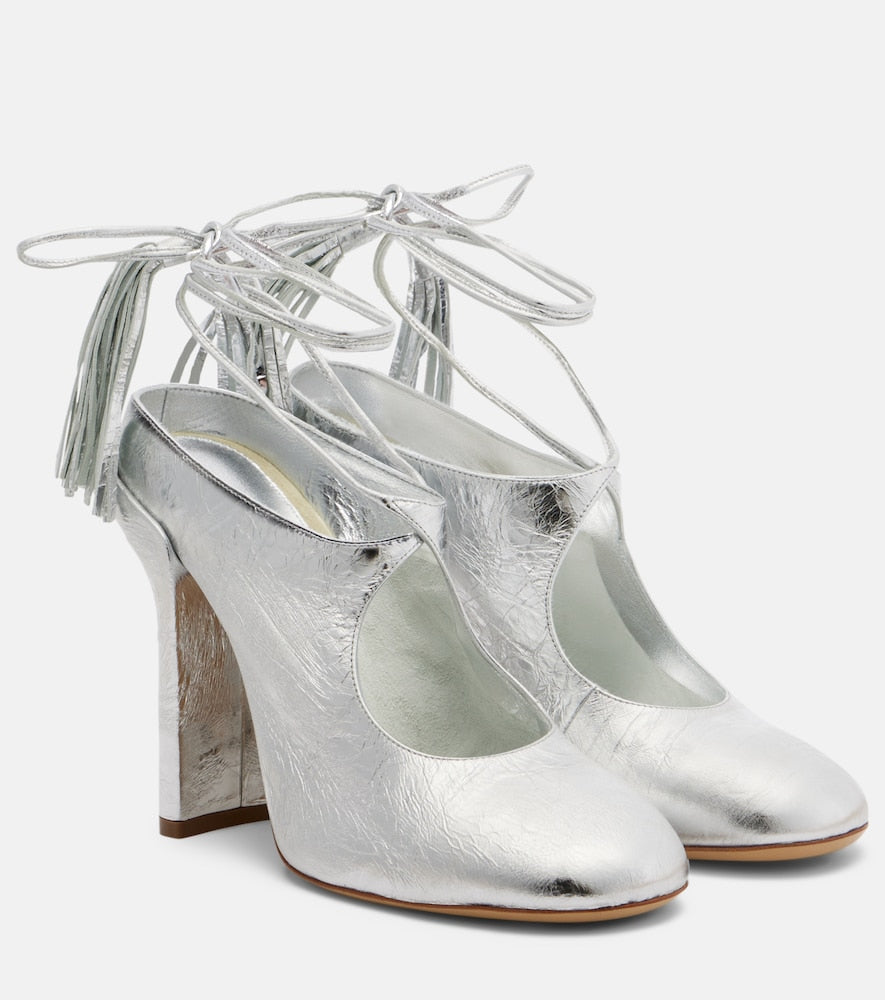 Dries Van Noten Metallic leather mules