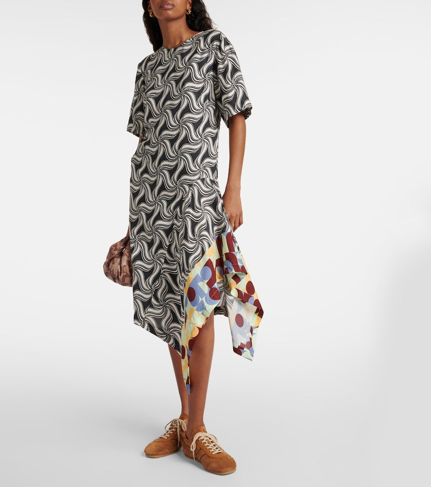 Dries Van Noten Printed asymmetric midi dress
