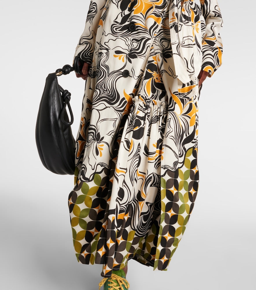 Dries Van Noten Printed double-breasted satin coat