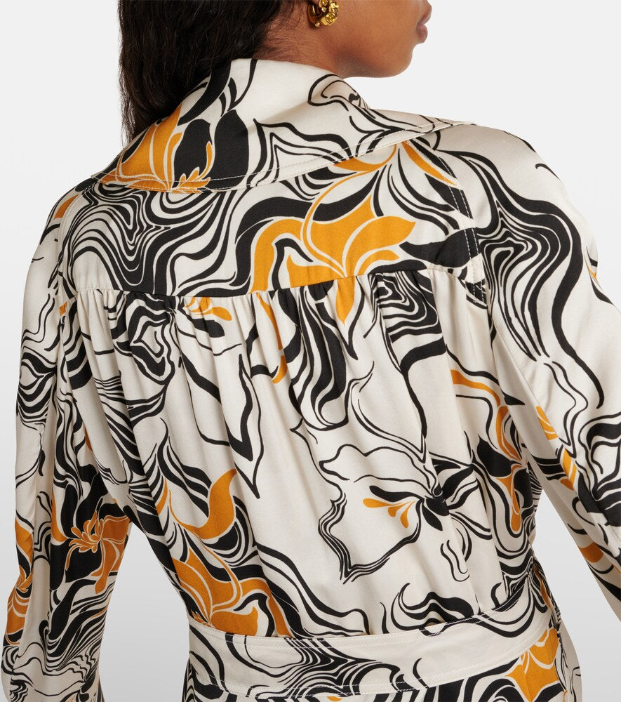 Dries Van Noten Printed double-breasted satin coat