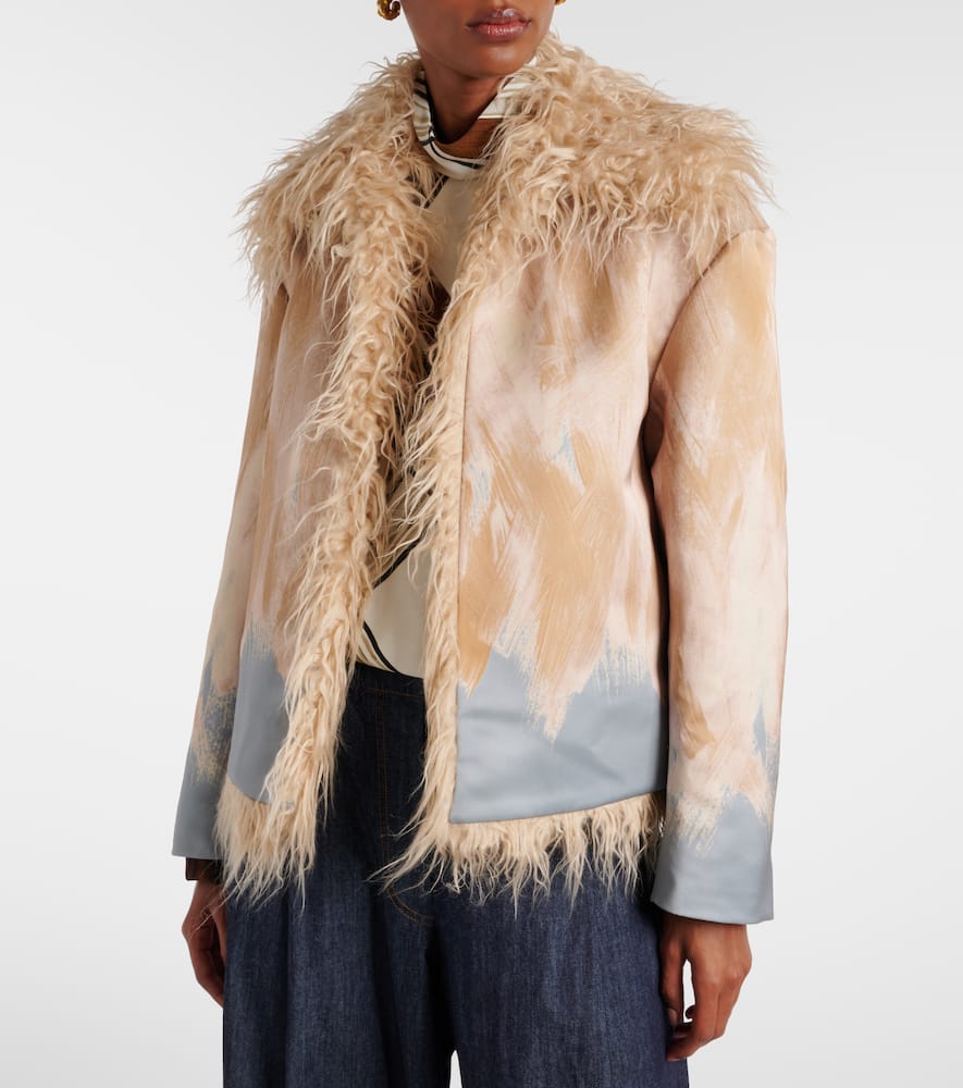 Dries Van Noten Printed faux fur-trimmed jacket