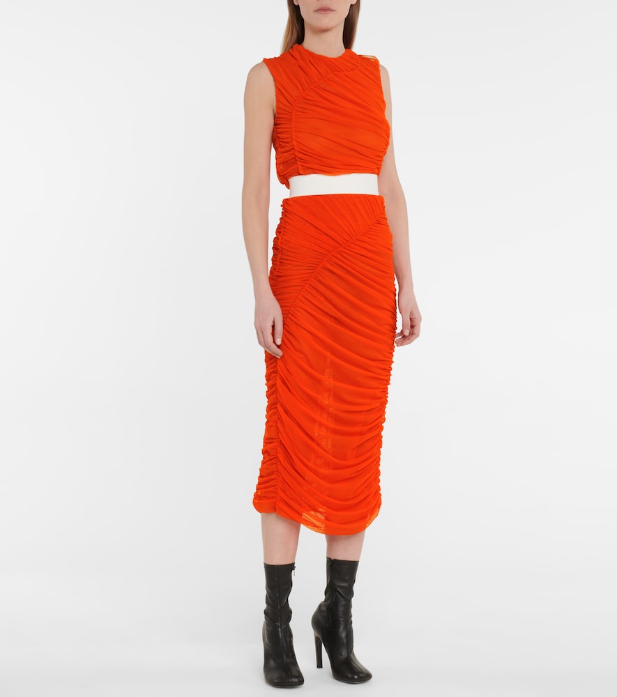 Dries Van Noten Ruched mesh midi skirt