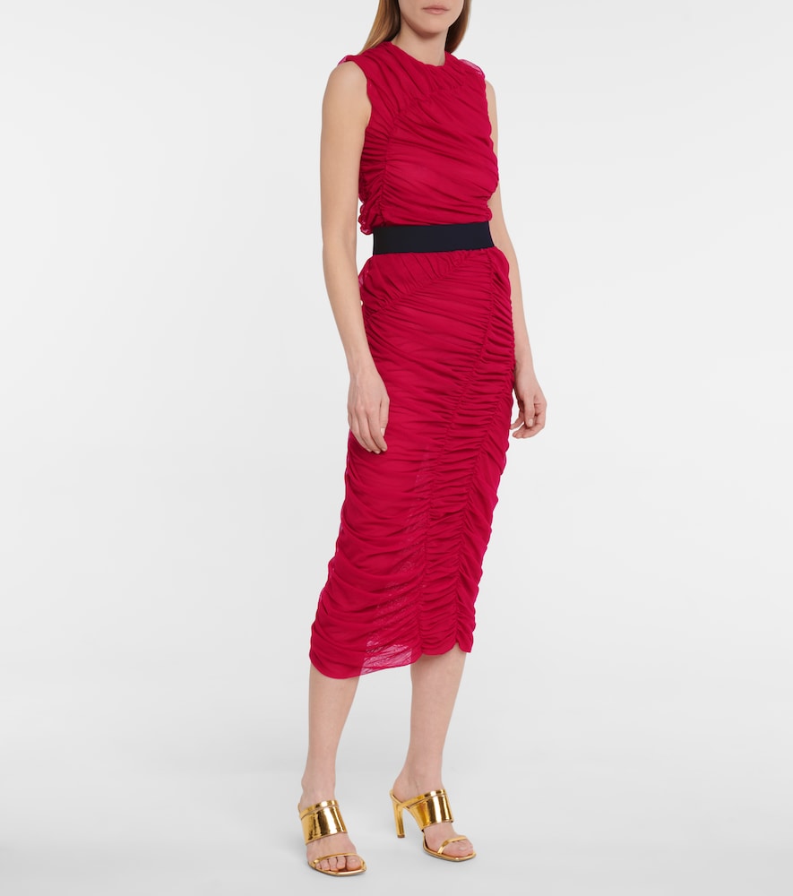 Dries Van Noten Ruched mesh midi skirt