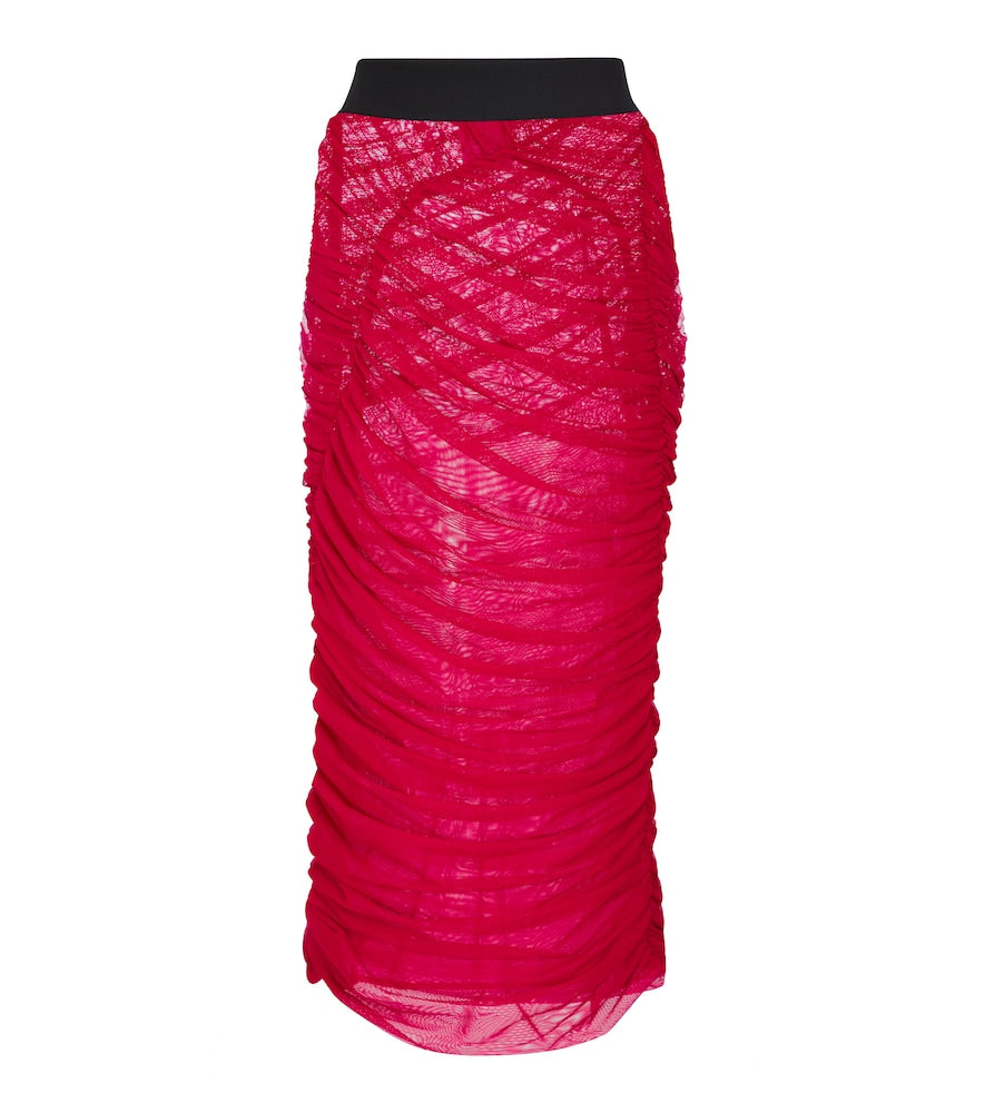 Dries Van Noten Ruched mesh midi skirt - Dries Van Noten 褶饰网布中长半身裙