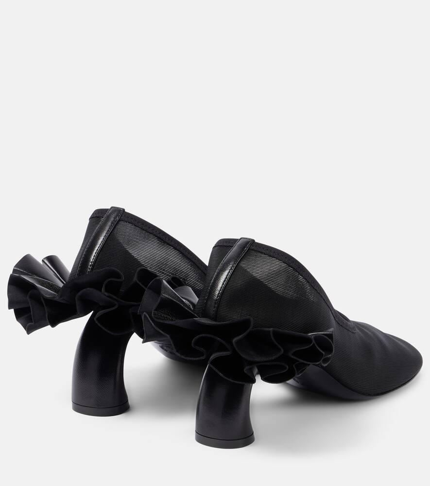 Dries Van Noten Ruffled leather-trimmed mesh pumps