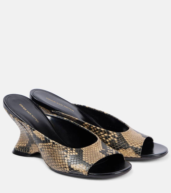 Dries Van Noten Snake-effect leather mules