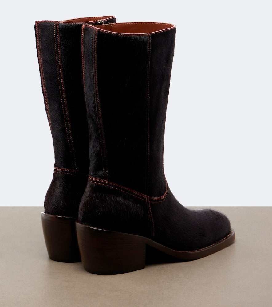 Brown Dries Van Noten Calf hair mid-calf boots - Mid Heels