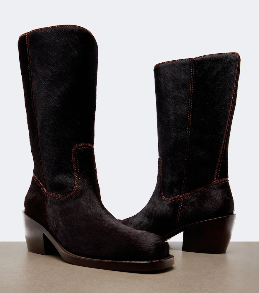 Brown Dries Van Noten Calf hair mid-calf boots - Mid Heels