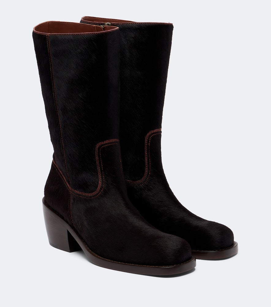 Brown Dries Van Noten Calf hair mid-calf boots - Mid Heels